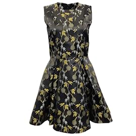 Alexander Mcqueen-Alexandre McQueen Black / Vestido Jacquard Floral Sem Mangas Dourado-Preto