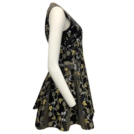 Alexander Mcqueen-Alexander McQueen Black / Gold Sleeveless Floral Jacquard Dress-Black