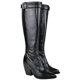 Chloé-Black Buckle Detail Knee High Boots-Black