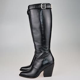 Chloé-Black Buckle Detail Knee High Boots-Black