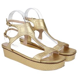 Valentino Gold Leather T-Strap Platform Sandals Golden