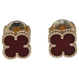 Van Cleef & Arpels-Van Cleef & Arpels Sweet Alhambra 18K Rose Gold Carnelian Stud Earrings-Golden