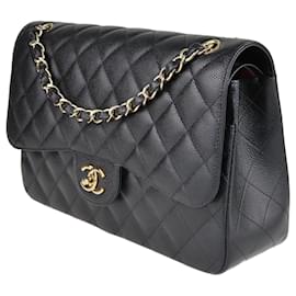 Chanel-Black Jumbo Classic Double Flap Bag w/ GHW-Black