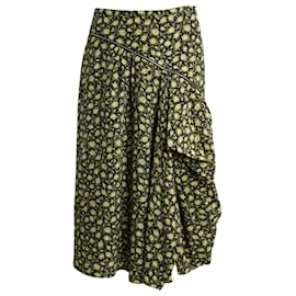 Burberry-Burberry Zip-detailed Draped Floral Midi Skirt in Yellow and Green Silk-Other