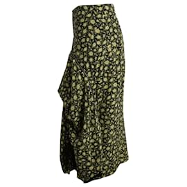 Burberry-Gonna longuette floreale drappeggiata con zip Burberry in seta gialla e verde-Altro