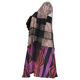 Etro-Vestido Etro Lace Stripe na altura do joelho em seda multicolor-Multicor