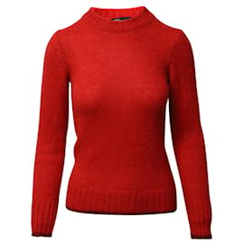 Maje-Maje Roundneck Knit Sweater in Red Wool Mohair-Red