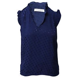 Top sem mangas Sandro Paris Poppy em seda estampada azul Outro