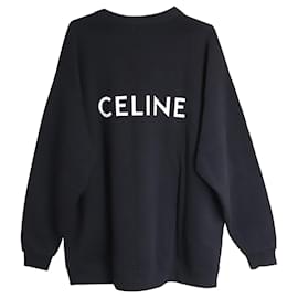 Céline-Celine Logo Oversized Cardigan in Black Cotton-Black