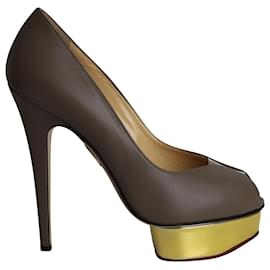 Charlotte Olympia-Zapatos de tacón con plataforma peep-toe de cuero gris Charlotte Olympia-Gris