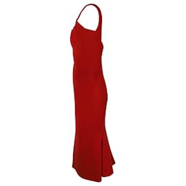 Zac Posen-Zac Posen Halter Flared Bottom Midi Dress in Red Polyester-Red