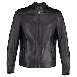 Hugo Boss-Jaqueta Hugo Boss Biker em couro preto-Preto