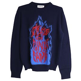Lanvin Flame Slogan Intarsien-Strickpullover aus marineblauer Wolle Andere Python drucken