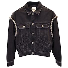 Sandro-Sandro Paris Rhinestone-Embellished Oversized Denim Jacket in Black Cotton-Black