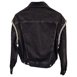 Sandro-Sandro Paris Rhinestone-Embellished Oversized Denim Jacket in Black Cotton-Black