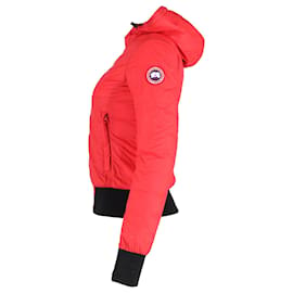 Canada Goose-Canada Goose Dore Hooded Down Bomber Jacket in Red Polyester-Red