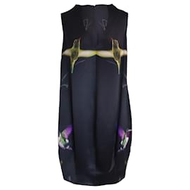 Alexander Mcqueen-Alexander McQueen Hummingbird ärmelloses Kleid mit V-Ausschnitt aus schwarzer Seide-Schwarz