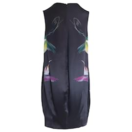 Alexander Mcqueen-Alexander McQueen Hummingbird ärmelloses Kleid mit V-Ausschnitt aus schwarzer Seide-Schwarz