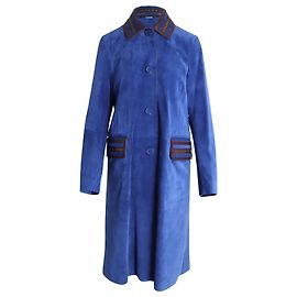 Bottega Veneta Long Coat in Blue Calf Leather Blue