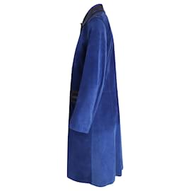 Bottega Veneta-Bottega Veneta Langer Mantel aus blauem Kalbsleder-Blau
