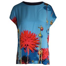 Top de manga curta com estampa floral Dries Van Noten em algodão multicolorido e seda Outro Impressão em python