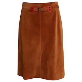 Bottega Veneta-Bottega Veneta A-Line Skirt in Brown Calf Leather-Brown
