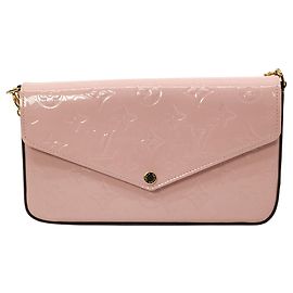 Mini pochette Louis Vuitton Félicie en cuir verni monogram rose Rose