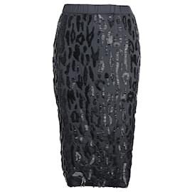 Prada-Prada Beaded Leopard Pencil Skirt in Black Polyester-Black