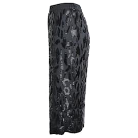 Prada-Prada Perlenbesetzter Leoparden-Bleistiftrock aus schwarzem Polyester-Schwarz