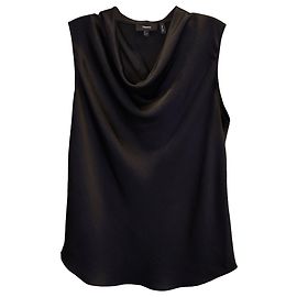 Ärmelloses Theory-Oberteil mit Wasserfallausschnitt aus schwarzem Polyester Schwarz