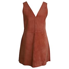 Theory-Theory Russet V Neck Sleeveless Shift Dress in Peach Lamb Leather-Peach