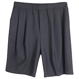 Alexander Mcqueen-Alexander McQueen Shorts con cintura elástica en mezcla de lana y poliéster negro-Negro