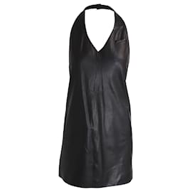 Alexander Wang-Alexander Wang Open-back Halter Mini Dress in Black Lambskin Leather-Black