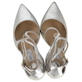 Jimmy Choo-Jimmy Choo Lancer 100 Champagne Pointy Toe Pumps in Silver Leather-Silvery,Metallic