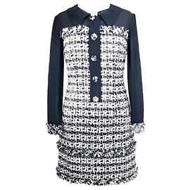 Abito Oscar de la Renta in tweed con maniche in seta blu navy Blu