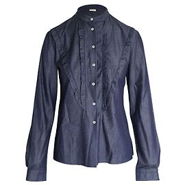 Miu Miu Rüschenhemd aus blauer Baumwolle Blau