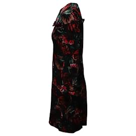 Sandro-Sandro Paris Floral Velvet Dress in Burgundy Viscose-Dark red