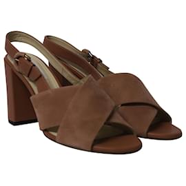 Tod's-Tod's Criss-Cross Slingback Sandals in Brown Suede-Brown