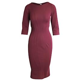 Zac Posen-Zac Posen Quarter Sleeve Midi Dress in Burgundy Polyester-Dark red