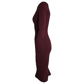 Zac Posen-Zac Posen Quarter Sleeve Midi Dress in Burgundy Polyester-Dark red