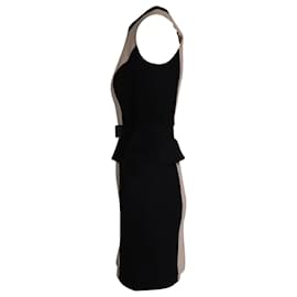 Milly-Ärmelloses Milly-Kleid aus beigem und schwarzem Polyester mit Gürtel-Beige