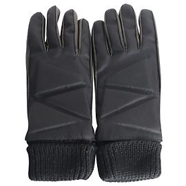 Luvas de dois tons Bottega Veneta Zig Zag em nylon preto e couro Preto