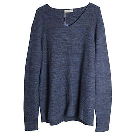 Etro-Strickpullover mit V-Ausschnitt aus blauem Baumwollleinen Blau