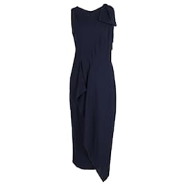 Roland Mouret-Roland Mouret Midi Dress in Navy Blue Polyester-Blue,Navy blue