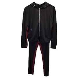 Prada-Conjunto de chaqueta con capucha y pantalón de chándal a rayas rojas de Prada en viscosa negra-Negro