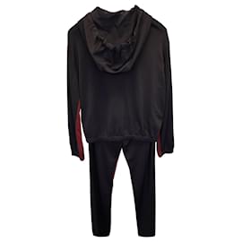 Prada-Conjunto de chaqueta con capucha y pantalón de chándal a rayas rojas de Prada en viscosa negra-Negro
