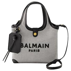 Balmain-B-Army Mini Grocery Shopper Bag - Balmain - Canvas - Black-Black