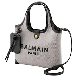 Balmain-B-Army Mini Grocery Shopper Bag - Balmain - Canvas - Black-Black