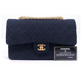 Chanel-Prächtige Chanel Timeless Schulterhandtasche aus marineblauem Jersey-Marineblau