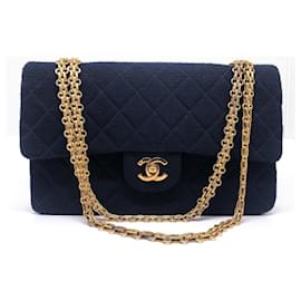 Chanel-Magnífica bolsa de ombro Chanel Timeless em jersey azul marinho-Azul marinho
